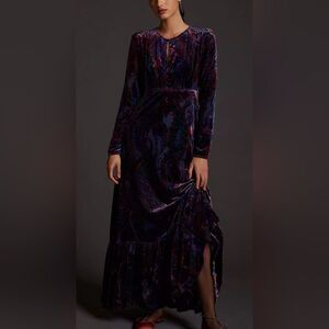 NEW Anthropologie Burnout Velvet Maxi Dress size 2